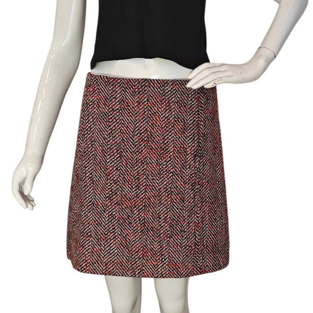 LOFT Tweed Mini Skirt Wool Blend Red Black Career Preppy Size 2